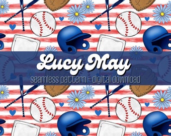 Striped Baseball Seamless Pattern: Red, White, and Blue (Digital Download)