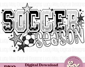 Soccer Season PNG: Black & White Checker Print - Sublimation Design (Digital Download)
