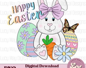 Pastel Easter Bunny PNG: Girl's Shirt Sublimation Design (Digital Download)