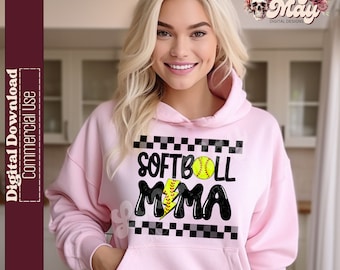 Checker Softball Mama PNG: Lightning Bolt Design (Digital Download)
