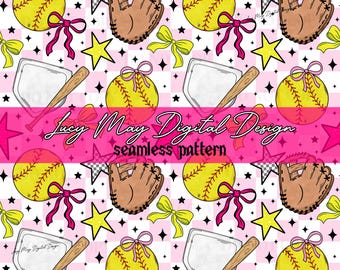 Girly checker baseball softball Pattern: Bows, pink and yellow (PNG Digital Download 12x12")