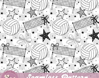 Volleyball Seamless Pattern: Girly Bows, Checker Print (PNG Digital Download 12x12" )