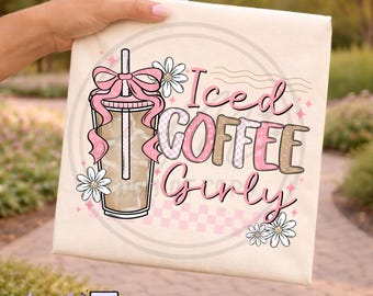 Iced Coffee PNG, coquette coffee design, sublimation, DTF (Digital Download)