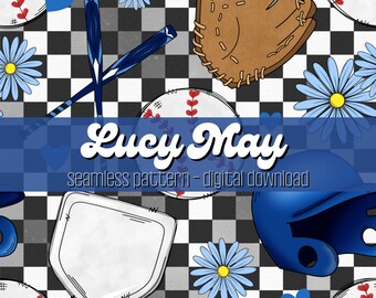 Checkered Baseball Seamless Pattern: Trendy Sports Design (Digital Download)