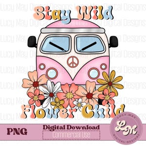 Niño Flor Salvaje PNG: Furgoneta Retro, Diseño Boho (Descarga Digital)