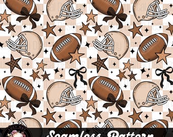 Girly Football Seamless Pattern: Bows, Checker Print (PNG Digital Download 12x12")