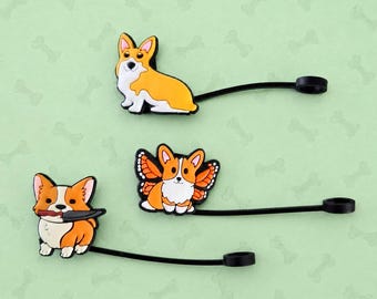 Set of 3 Cute Corgi Straw Covers
