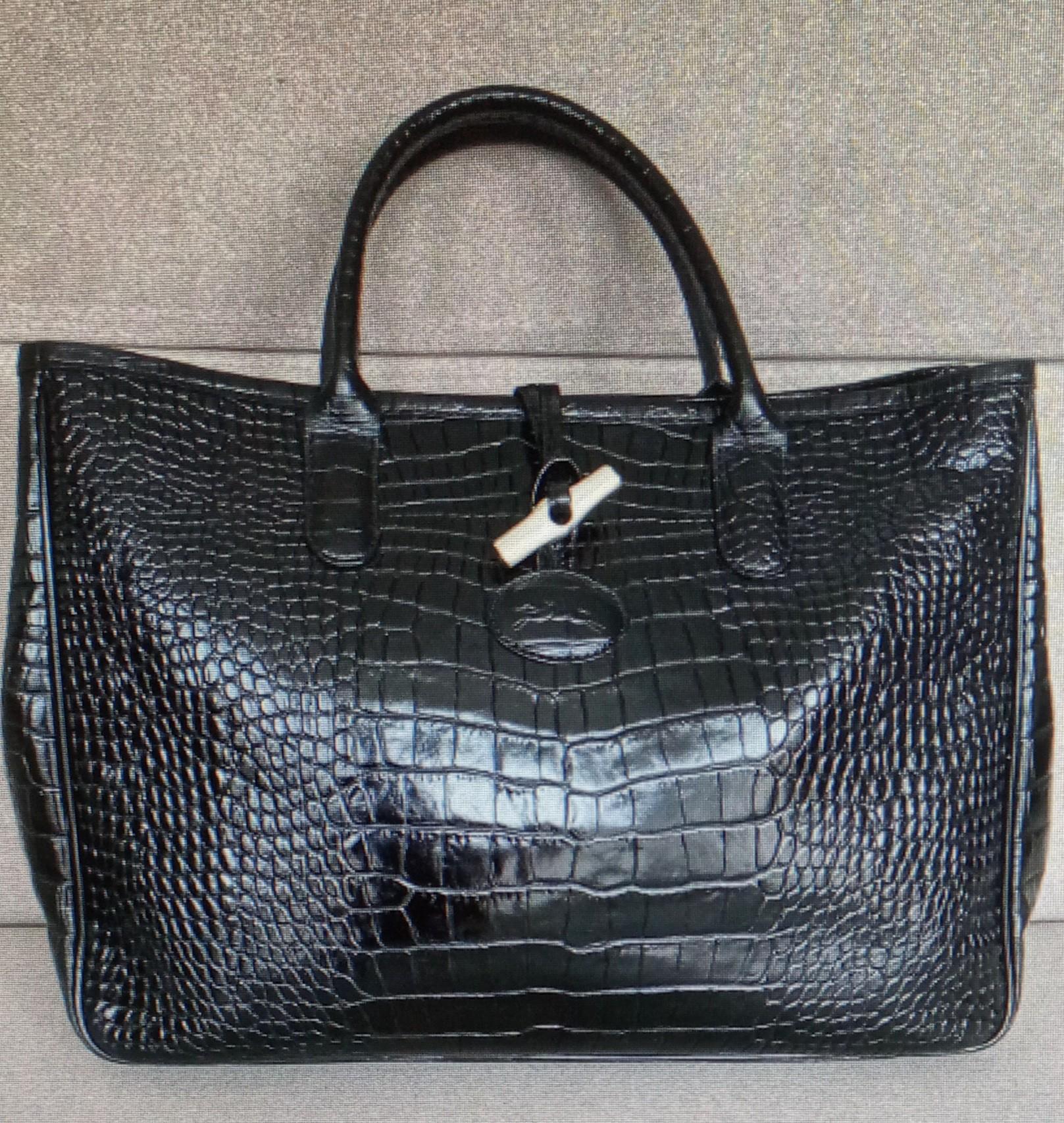 Longchamp Embossed Leather Croc | Roseau Le Pliage Tote Handbag 