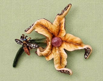 Jay Strongwater Eleanor Lily & Bee Enamel Crystal Brooch