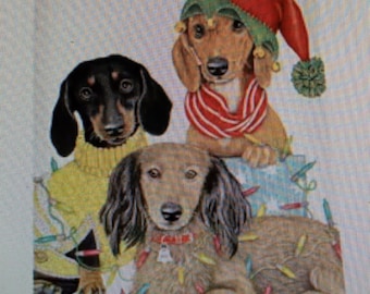 Holiday Doxie Family Cotton Dish Towel NWT
