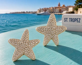 Guy Laroche Vintage Clip On Starfish Pavé Earrings
