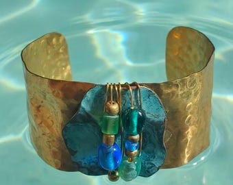 Modernist Gemstone Brass Cuff Bracelet