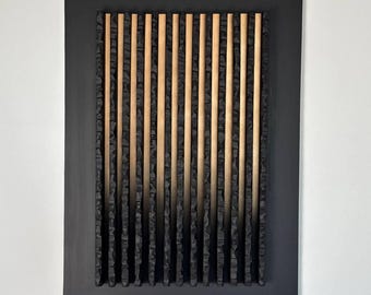 Textured Black and Wood 3D Wall Art – Modern Minimalist Artwork