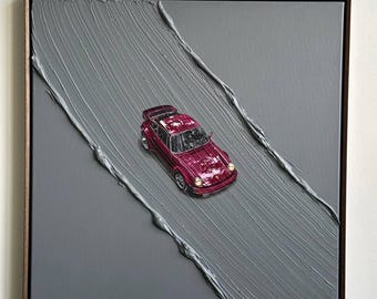 Porsche 911 Wall Art – Textured Painting on Canvas | Custom Car Artwork | 3D Acrylic Road Art | Gift for Car Enthusiast | Made to Order
