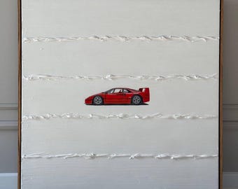 Original acrylic car painting, Ferarri painting, Minimalist Ferrari F40 Painting–Luxury Car Art, Textured Canvas, Custom Supercar Wall Decor