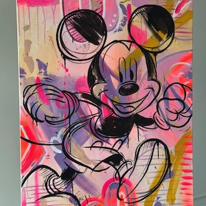 Original Colorful Mickey Mouse Abstract Canvas Painting – 90x70 cm (35.4x27.5 in) – Pop Art Wall Art – Modern Street Style – Disney Decor