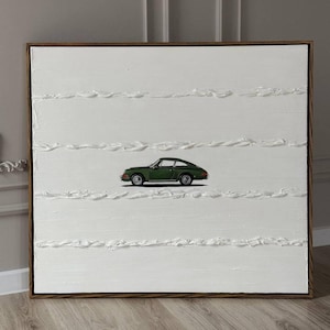 Original painting,Car painting,Acrylic oil painting,Textured,car,painting,textured paintings,porsche, green porsche, retro porsche