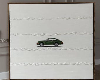 Original painting,Car painting,Acrylic oil painting,Textured,car,painting,textured paintings,porsche, green porsche, retro porsche
