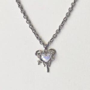 Silver Stainless Steel Y2K Grunge Necklace, Dangle Heart Necklace, Gothic Necklace, Y2k Necklace, Punk Streetwear, Celestial Jewelry
