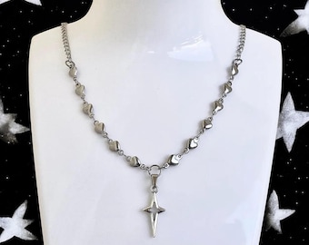 Collar con colgante de estrella y cadena de corazón, joyería grunge Y2K