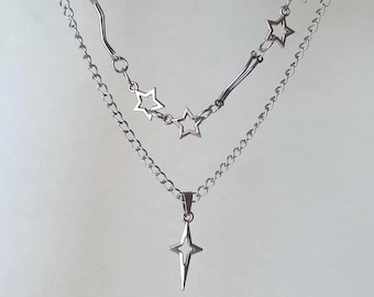 Collar con colgante de estrella hueca en capas: joyería gótica grunge alternativa