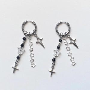Star Earrings- Y2K Grunge Earrings- Celestial Earrings- Huggie Hoop Earrings- Goth - Aesthetic- Tarnish Resistant- Hypoallergenic