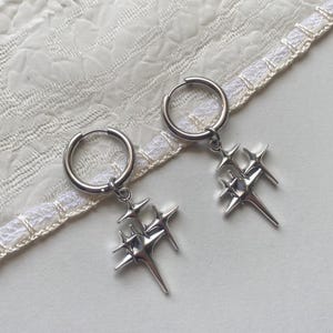 Star Earrings, Stainless Steel Hoops, Punk Earrings, Grunge Earrings, Huggie Hoop Earrings, Tarnish Resistant, Hypoallergenic