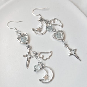 Mismatched Star and Moon Earrings - Stainless Steel - Hypoallergenic Celestial Jewelry