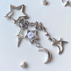 Personalized Star and Moon Keychain: Initial Charm, Celestial Bag Accessory