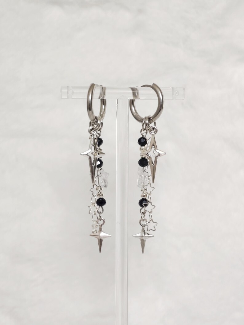 NEBULA DRIFT - Goth Star Dangle Hoop Earrings, Layered Celestial Chains ...