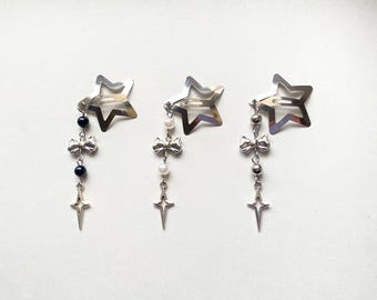 y2k acubi bow silver star hair clips