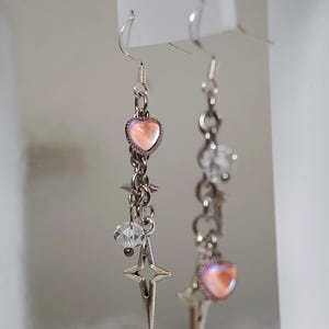 COSMIC CANDY - Brincos de coração e estrela rosa, correntes de aço inoxidável, Acubi Y2K Jewelry | HGH Handmade