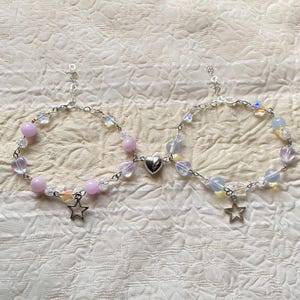 Personalized Pink & Blue Magnetic Matching Bracelets, Couple Bracelets, Custom Coquette Star Friendship Wristlets, Anniversary Jewelry Gift