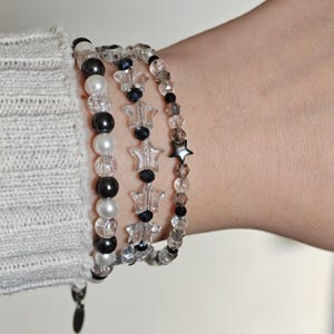 STJÄRNNATT Stjärnarmband, Armband med rostfritt stålpärlor, Smycken med genomskinliga stjärnberlocker, Mixa och matcha himmelsk gåva, HGH handgjord