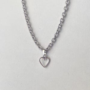 Silver Stainless Steel Y2K Grunge Necklace, Dangle Simple Heart Necklace, Gothic Necklace, Y2k Necklace, Punk Streetwear, Celestial Jewelry