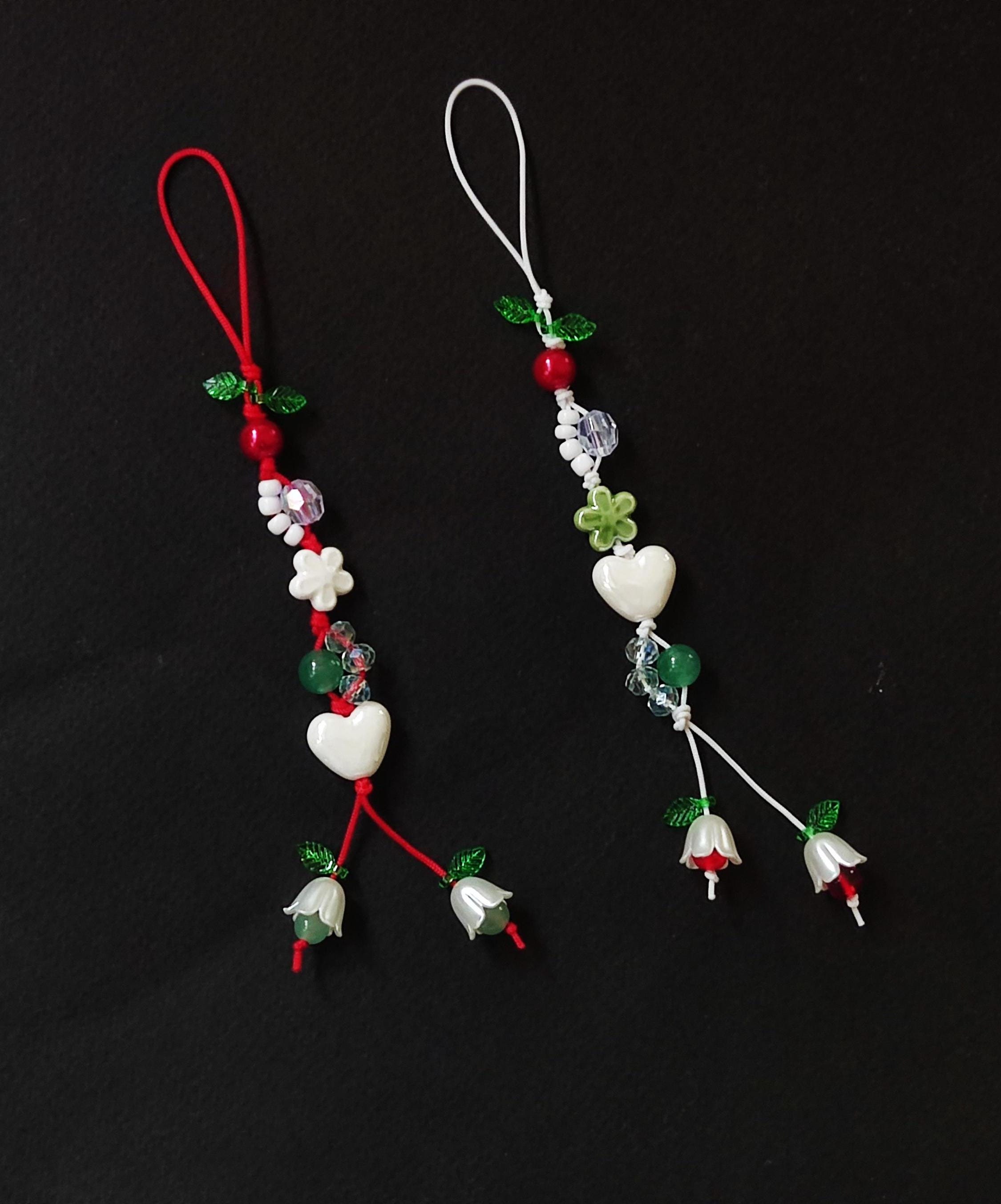 Cherry Pattern Keychains With Ceramic Heart Crochet Charms Cherry Pattern Keychains With Ceramic Heart Crochet Charms