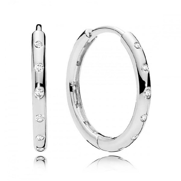 New Pandora Sterling Silver Simple Sparkling Droplet Hoop Earrings, Beautiful Women's Earrings In 925 ALE Item, Affordable Item Must-Have UK