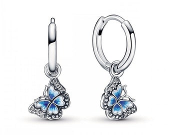 Pandora Sterling Silver Blue Butterfly Hoop Earrings Trending Butterfly Dangle Earrings Set: Popular Ladies Jewellery Collection, S925 ALE