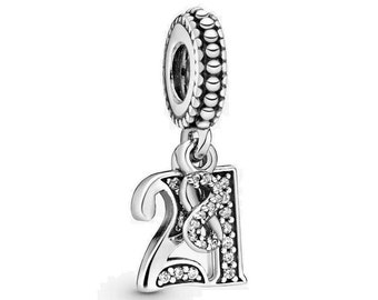 Sterling Silver Pandora 21st Celebration Dangle Charm Rhinestone Dangle Charms for Ladies' Bracelets - Stunning 2024 UK Anniversary Jewelry!