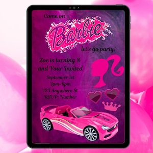 Digital Doll Party Invitation, Pink Fashion Doll Template, Pink and Black Invite, Editable Doll Invite, Girl Party invite, Come on Friends