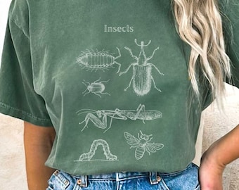 Insects Cottagecore T-shirt, Comfort Colors® Shirt, Bug Goblincore Insect Tee, Gift for Nature Lover, Cicada Caterpillar Beetle Shirt