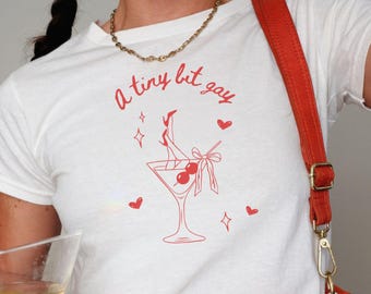 A Tini Bit Gay Lesbian Baby Tee Gay Coquette Shirt Sapphic Shirt Femme Lesbian Top Subtle Bi Pride Tee WLW Pride Shirt Queer Fashion