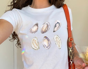 Oyster Y2K Baby Tee, Seashell Girl Aesthetic