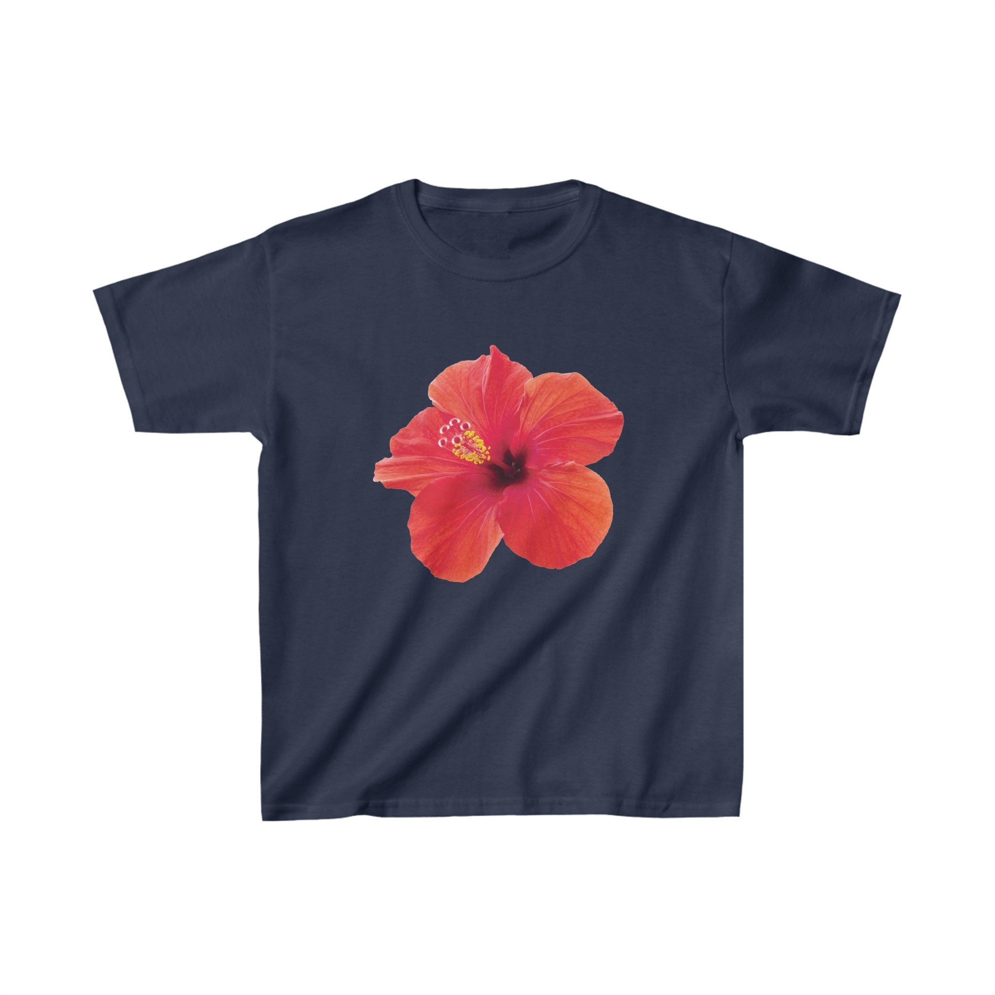 Red Hibiscus Flower 90s Baby Tee, Aesthetic Y2K Summer 90s T