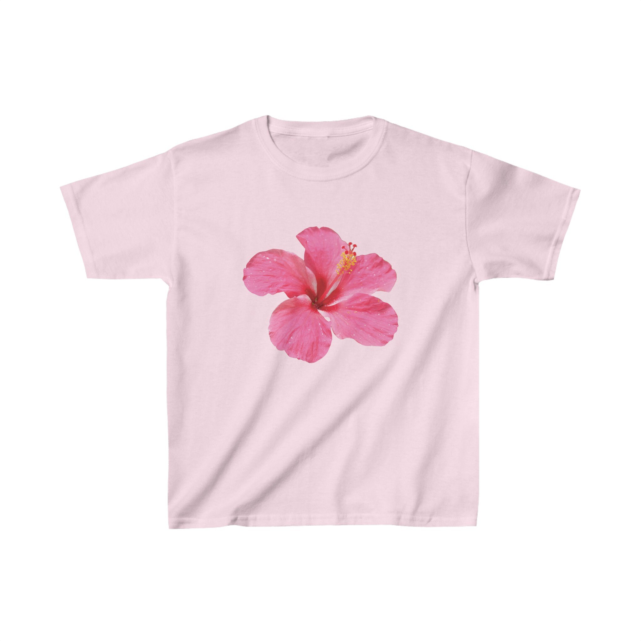 Pink Hibiscus Flower 90s Baby Tee, Aesthetic Y2K Baby Tee