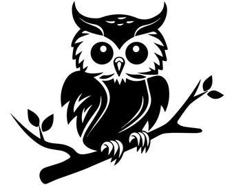 Cute Owl on Branch - SVG/PNG/DFX/Jpeg - Instant Download