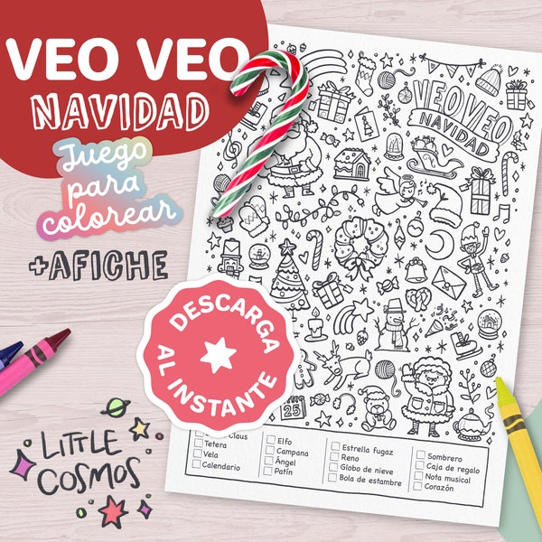 Paquete de afiche para colorear y juego VEO VEO Navidad digital imprimible
