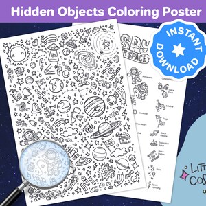 Digital Printable OUTER SPACE I SPY Coloring Poster Bundle & Hidden ...