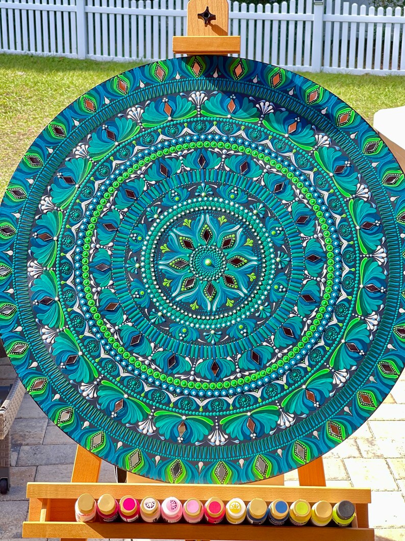30inch Handpainted Dot Art Wood Wall Hangingseamaiden Mandala Etsy