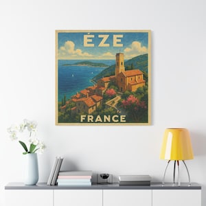 Eze Riviera Francesa, Impresión mate estirada, 3,78 cm, Decoración del hogar, Póster costero, Fotografía de viajes, Impresión oceánica, Arte mural en lienzo